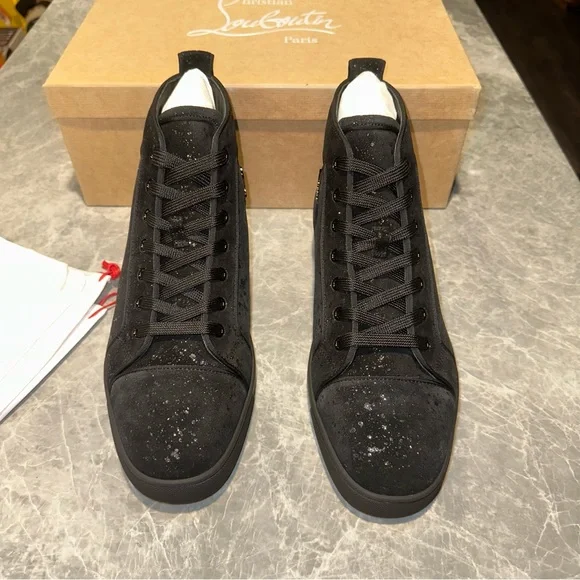 New Size 44 Christian Louboutin Louis Orlato Flat Sneakers Black Silver - Picture 5 of 14